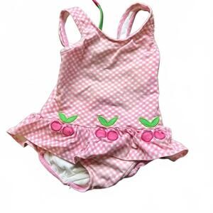 NEW FLORENCE EISEMAN kids gingham swim suit in pink